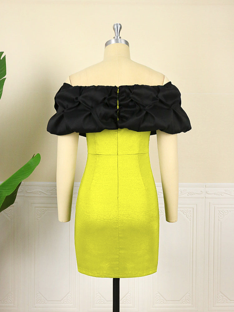 Vintage Off Shoulder Puff Mini Dress