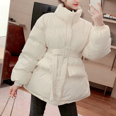 Cotton Down Loose Belt Puffer Jackets