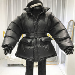 Cotton Down Loose Belt Puffer Jackets