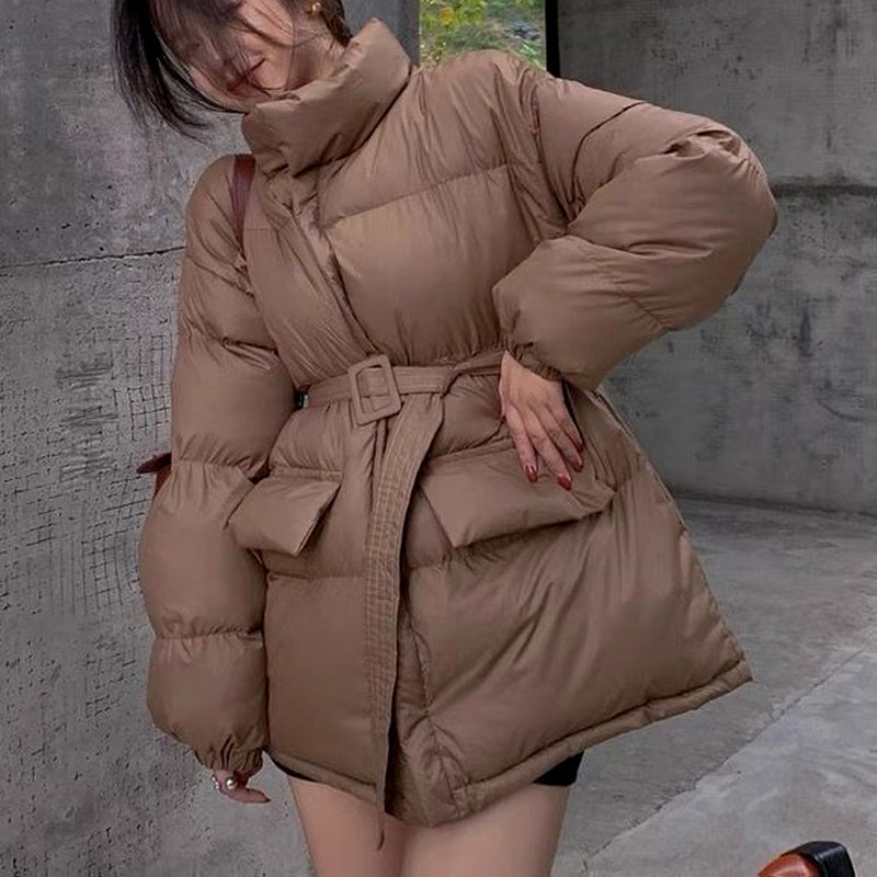 Cotton Down Loose Belt Puffer Jackets