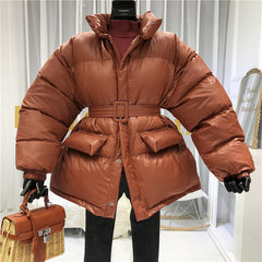 Cotton Down Loose Belt Puffer Jackets