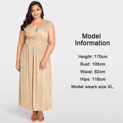 Gold Floral Deep V Neck Wrap Maxi Dress (Plus Size)