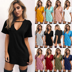 V-neck Loose T-Shirt Mini Dresses (Multi-Colors)