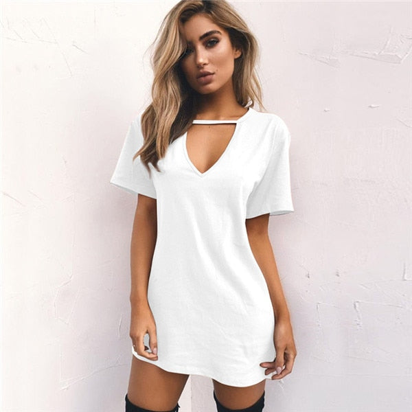 V-neck Loose T-Shirt Mini Dresses (Multi-Colors)