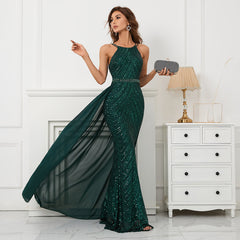 Sequin Maxi Dresses Detachable Chiffon Train