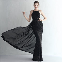 Sequin Maxi Dresses Detachable Chiffon Train