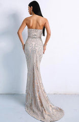 Strapless Glitter Floor Length Trumpet Maxi Dresses