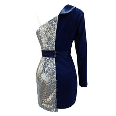 Half Sequin One Shoulder Bodycon Blazer Mini Dress