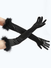 Vintage Satin Opera-length Feather Gloves