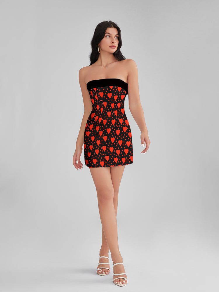 PASADENA Heart Polka Dots Strapless Corset Mini Dress