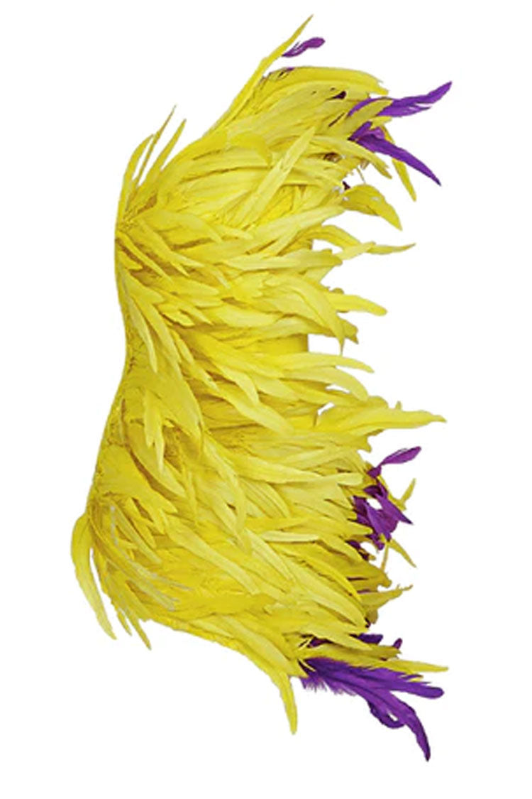 Asymmetrical One Shoulder Bold Feather Trim Mini Dress - Yellow