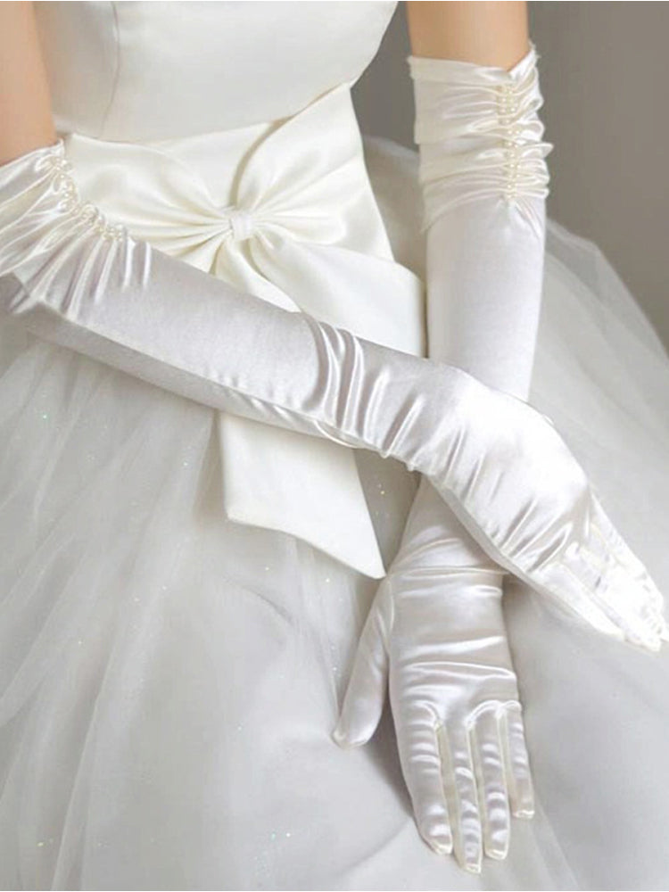 Elegant Satin Opera-length Women Ruched Gloves