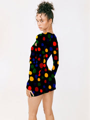 Polka Dot Cutout Bodycon Long Sleeve Mini Dress