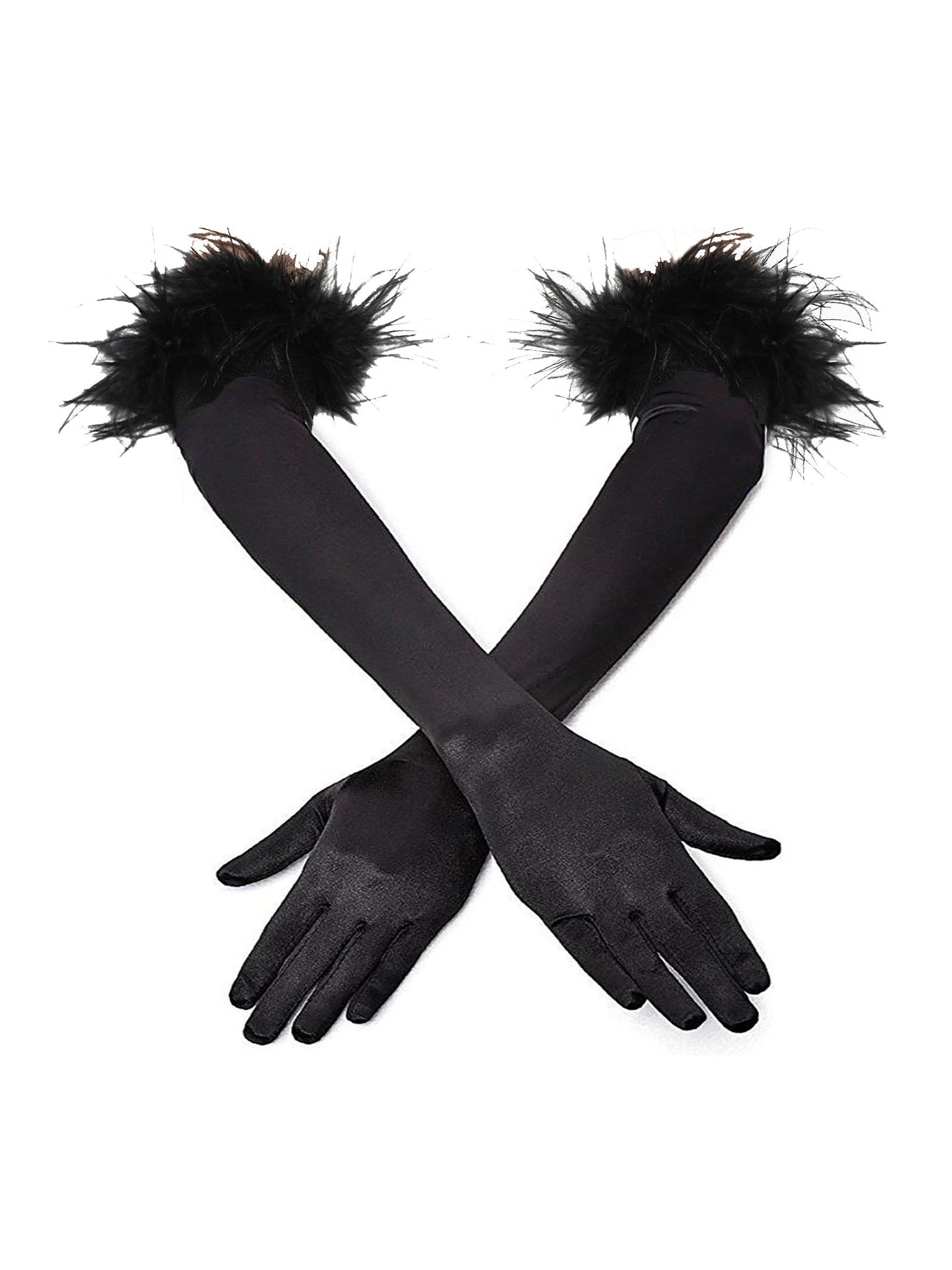 Vintage Satin Opera-length Feather Gloves