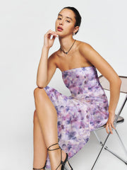 Aster Print Strapless Bandeau Neck Maxi Dress