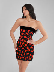 PASADENA Heart Polka Dots Strapless Corset Mini Dress