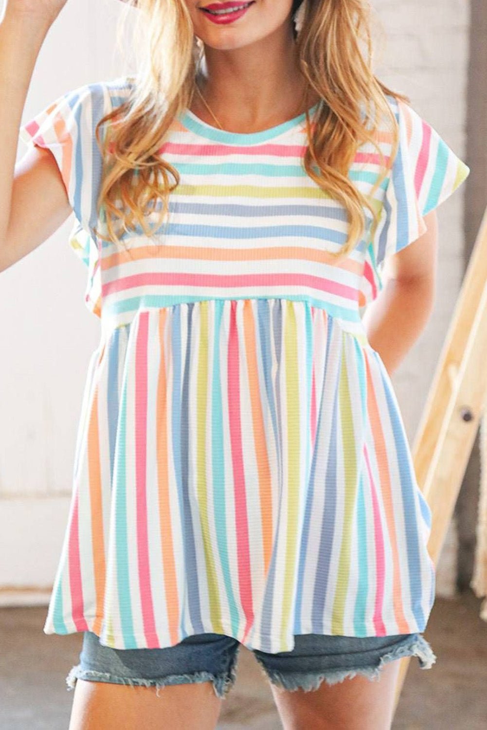 Multicolor Striped Tie Decor Strapless Tiered Maxi Dress