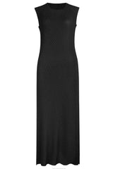 Comfy Diagonal Pleated Crew Neck Sheath Sleeveless Midi Dress - Black