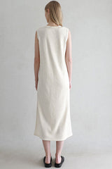 Cozy Textured Cotton Blend Summer Midi Sundress - Off White