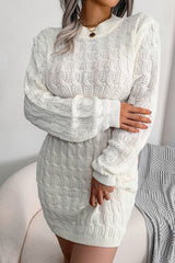 Cozy Winter Fisherman Cable Knit Bodycon Sweater Mini Dress - White