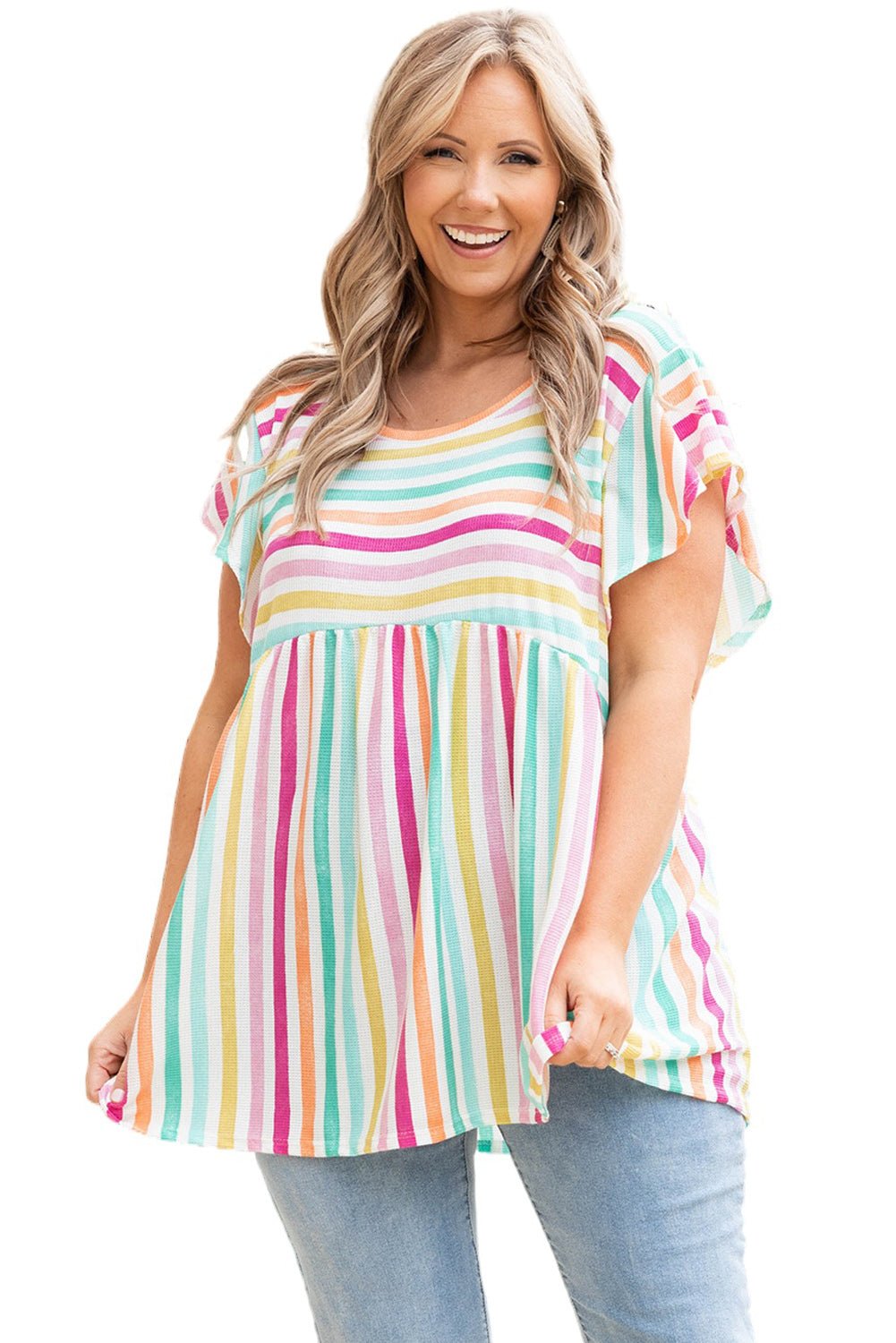 Multicolor Striped Tie Decor Strapless Tiered Maxi Dress