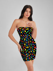 BEVERLY Painted Dots Satin Strapless Corset Mini Dress