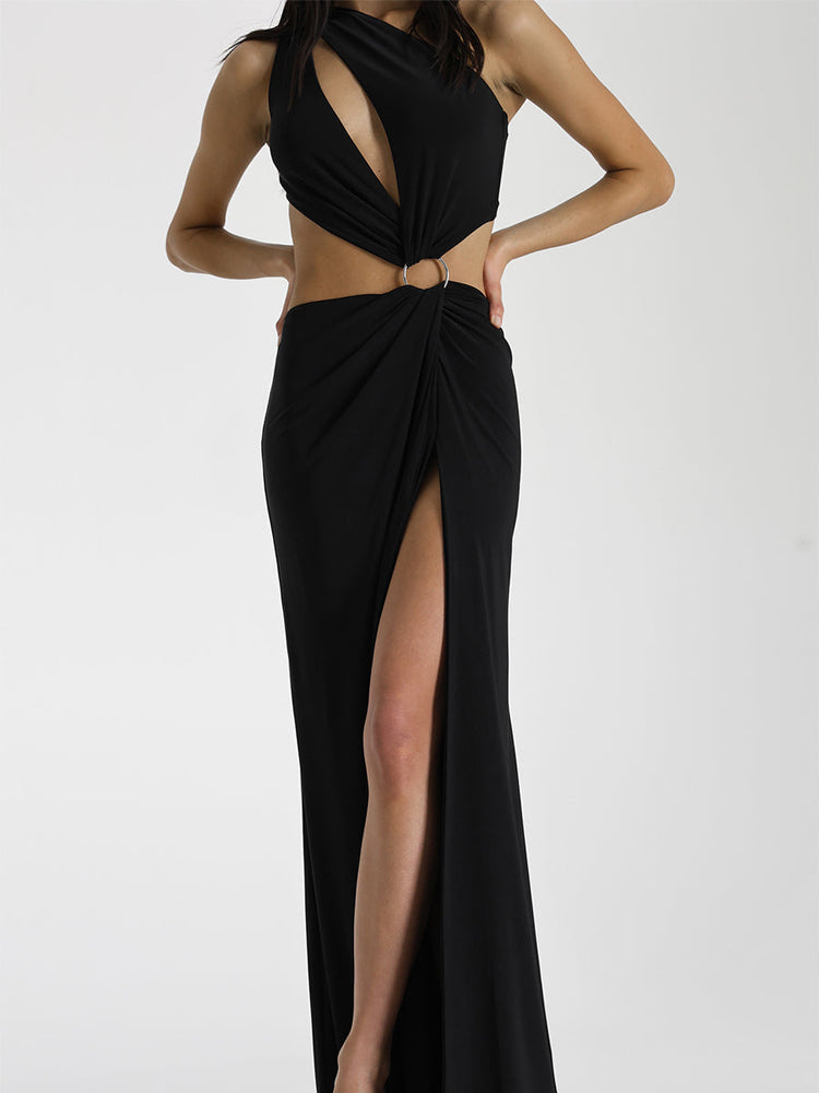 One-shoulder Cut Out Open Back Side Split Gown