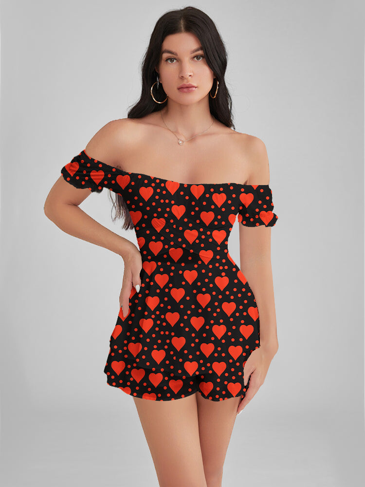 GLENDALE Heart Polka Dots Satin Ruffle Strapless Mini Dress