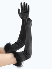 Vintage Satin Opera-length Feather Gloves