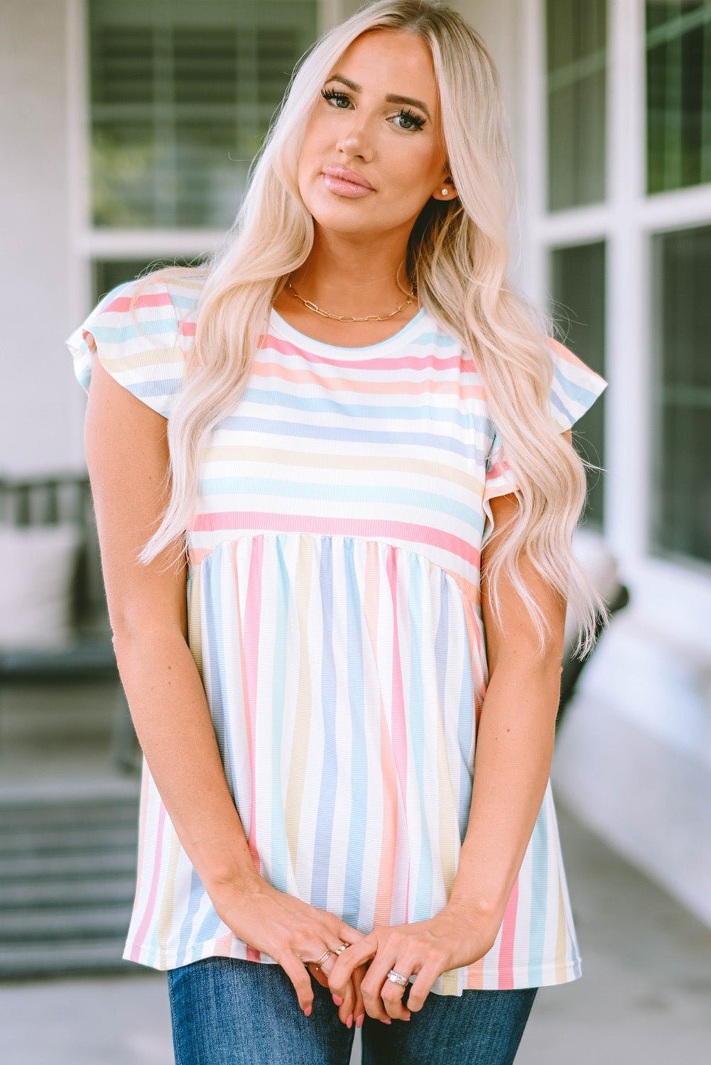 Multicolor Striped Tie Decor Strapless Tiered Maxi Dress