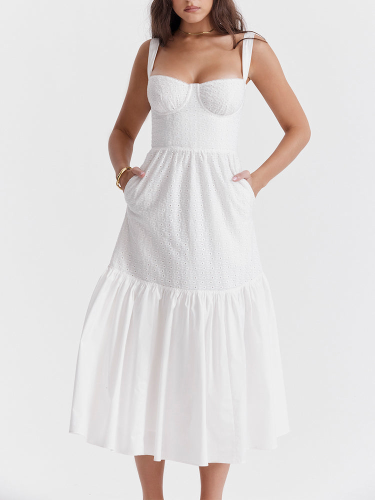 Vintage Sweetheart Neck Cotton Midi Sundress