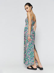 Multi floral Smocking Back Slit Maxi Dress