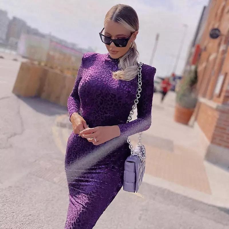 Purple Elegant Midi Dress