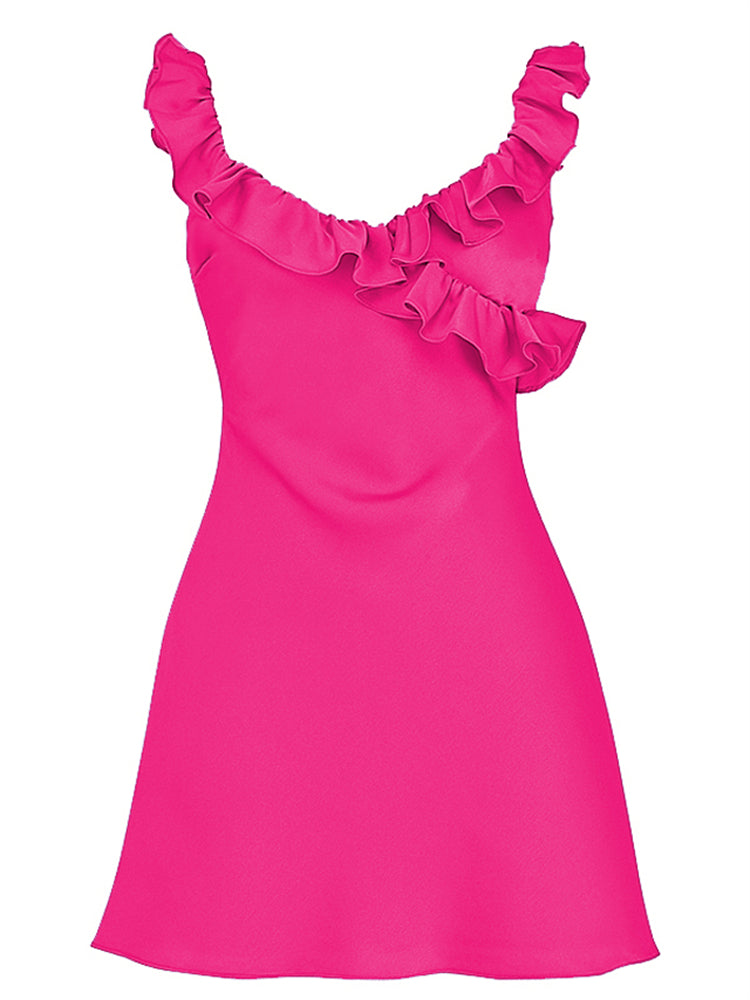 Satin Sleeveless Ruffle Vacays Mini Dress