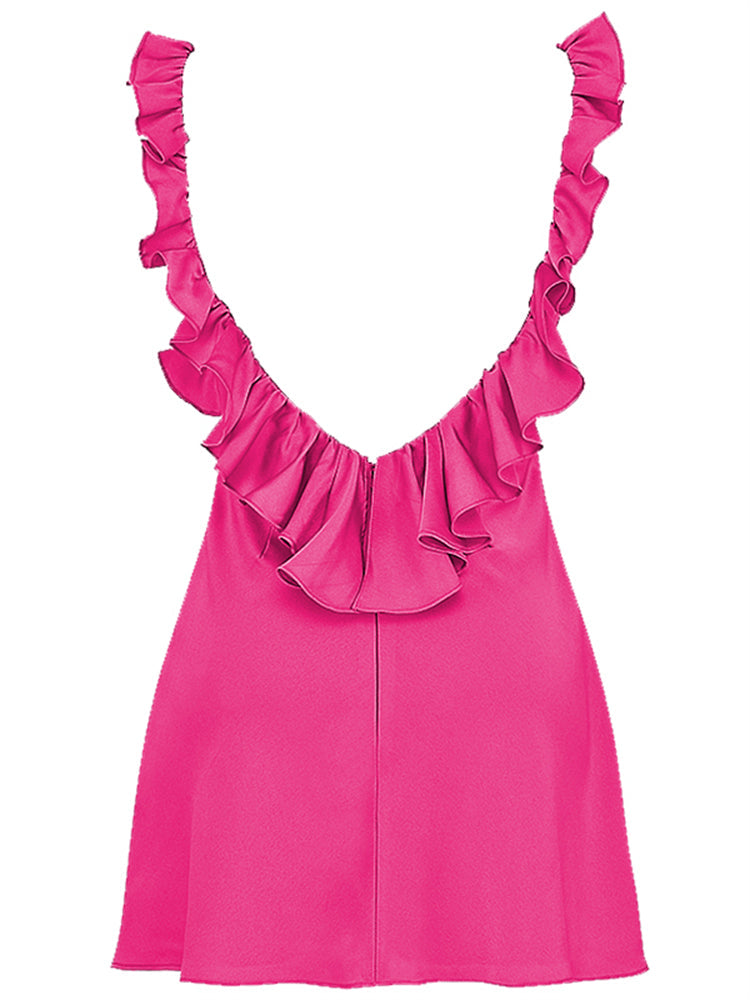 Satin Sleeveless Ruffle Vacays Mini Dress