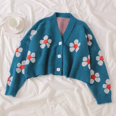 Flower Print Knitted Crop Cardigan