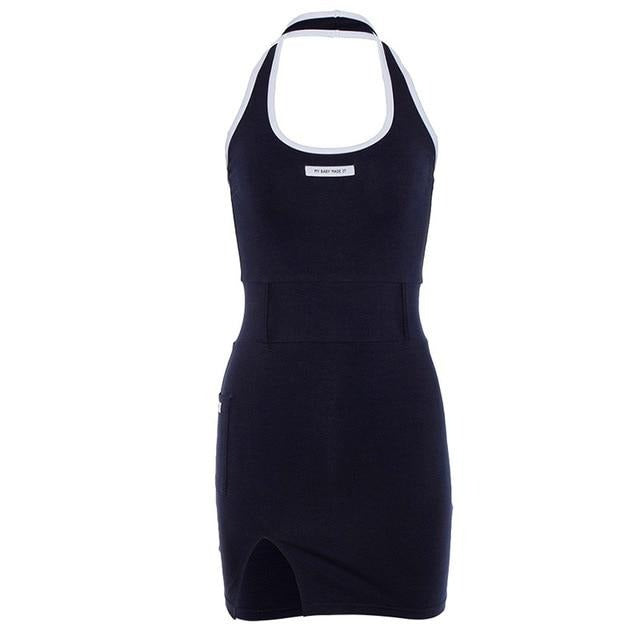 Halter Neck Slipt Mini Dress