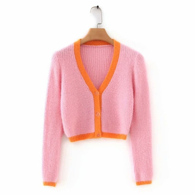 Contrast Cropped Knit Cardigan