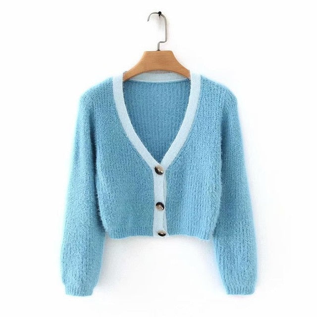 Contrast Cropped Knit Cardigan