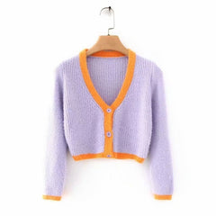 Contrast Cropped Knit Cardigan