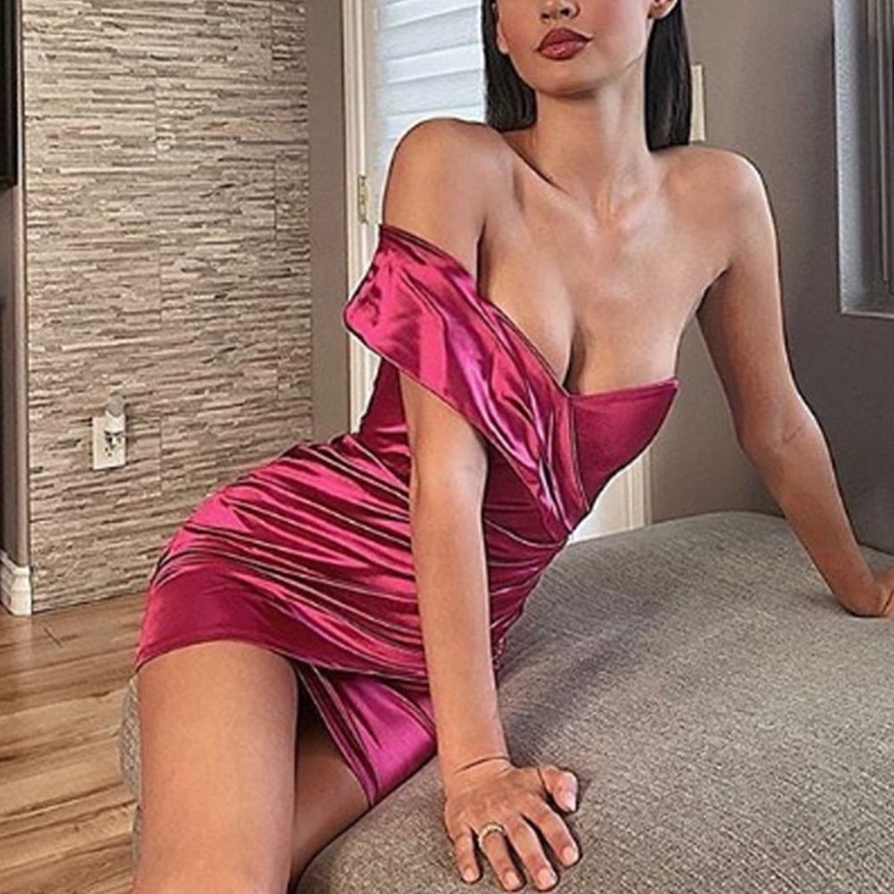 One Shoulder Satin Bodycon Dress