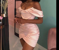 Off-Shoulder Corset Drapped Satin Mini Dress