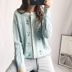 Embroidery Floral Cable Knitted Cardigan