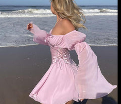 Chiffon Detachable Corset Puff Sleeve Mini Dresses