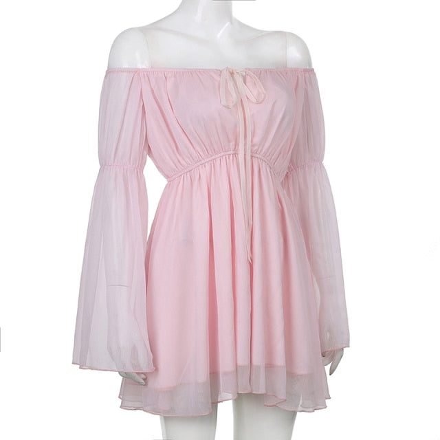 Chiffon Detachable Corset Puff Sleeve Mini Dresses