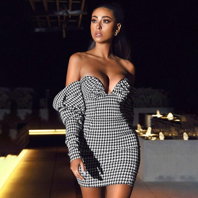 Houndstooth Off shoulder dress