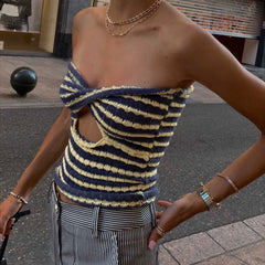 Knitted Twisted Striped Tube Top