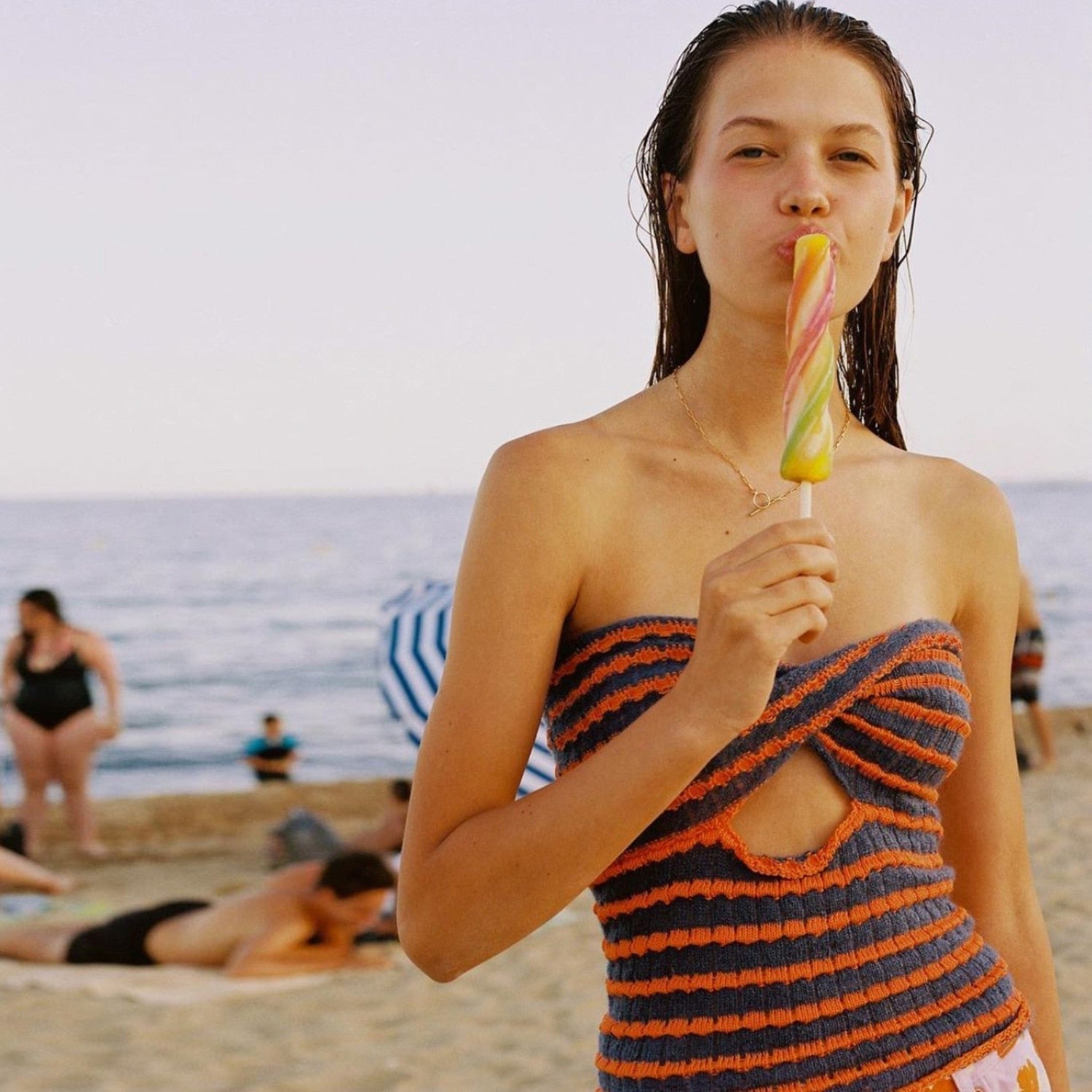 Knitted Twisted Striped Tube Top