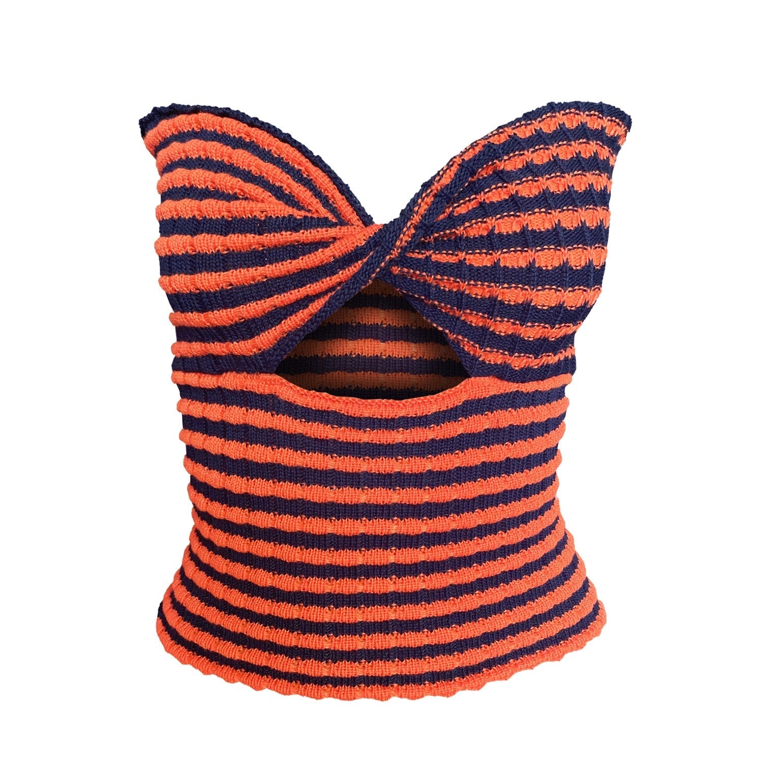 Knitted Twisted Striped Tube Top