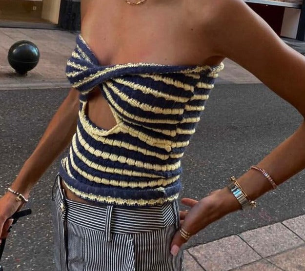 Knitted Twisted Striped Tube Top